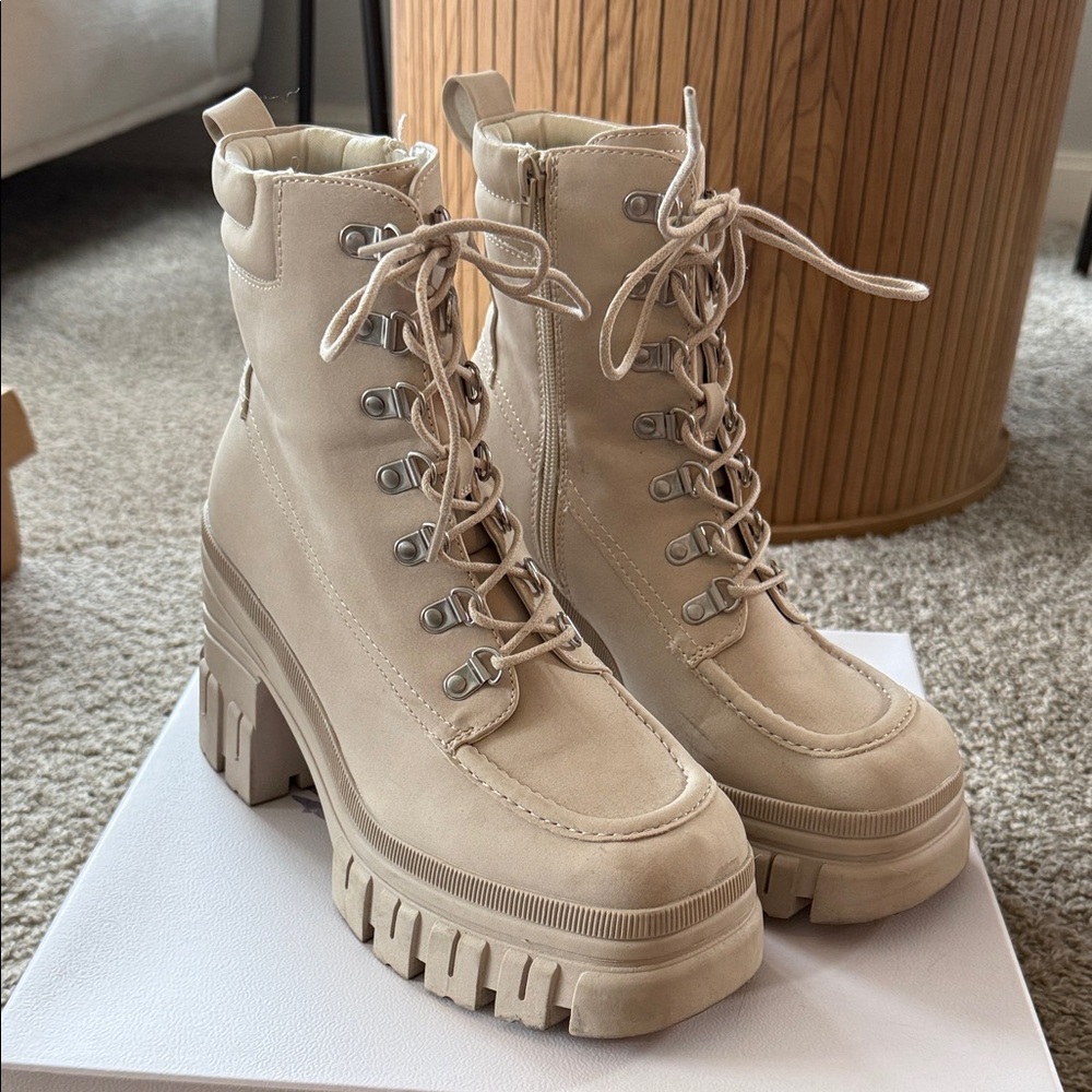 Call It Spring Tan Lace-Up Platform Boots